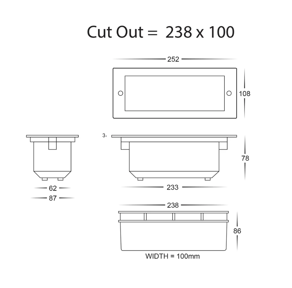 HV3003T-SS316-240V Bata 10w Plain Face Brick light - dimensions