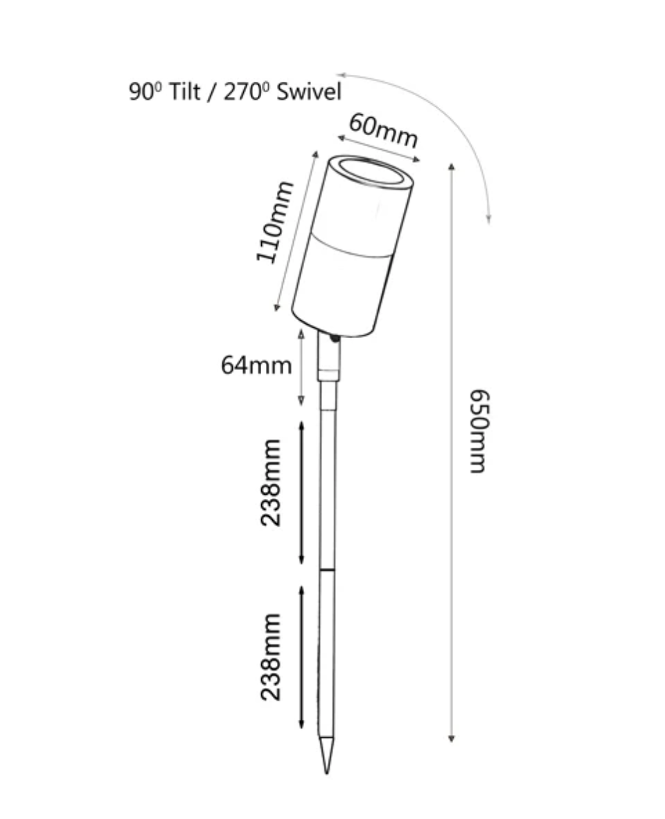 SPMSBR1-MR16 Aged Brass Garden Spike - dimensions