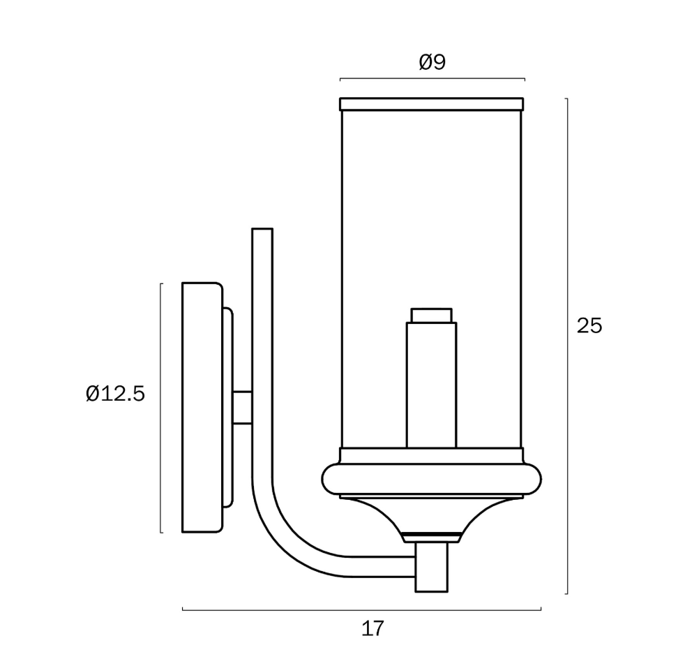 Velden Copper/Clear 1LT Interior Wall Light VELDEN WB-CP - dimensions