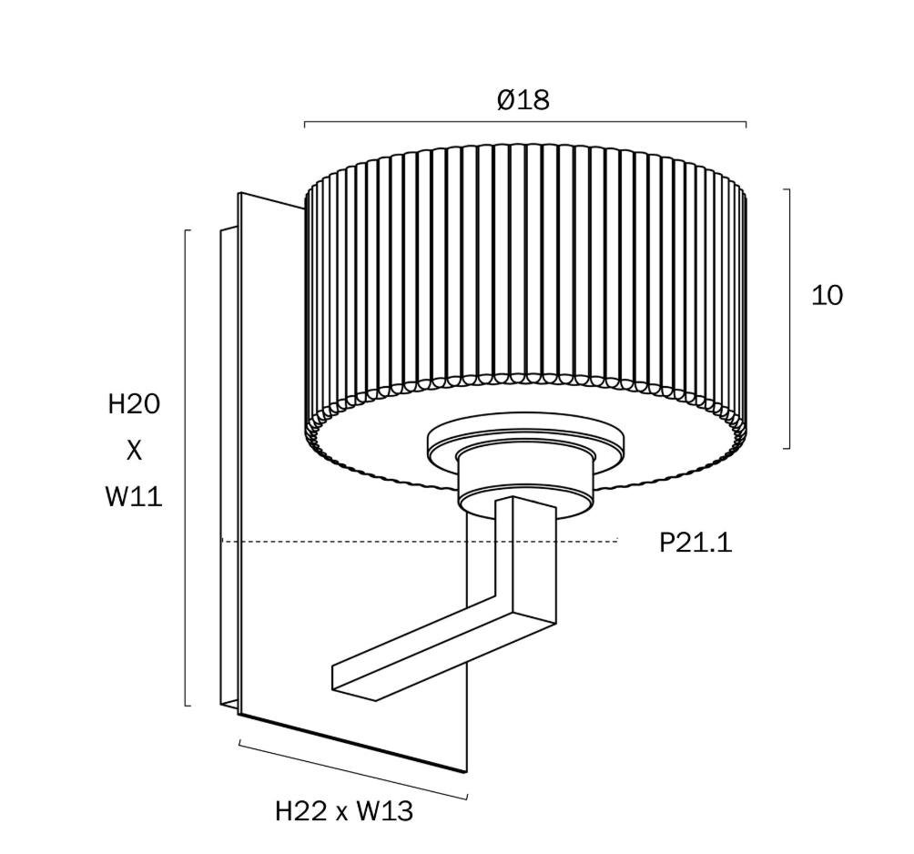 Moreno II 1LT Wall Light - Black/Clear MORENO2 WB-BK - dimensions