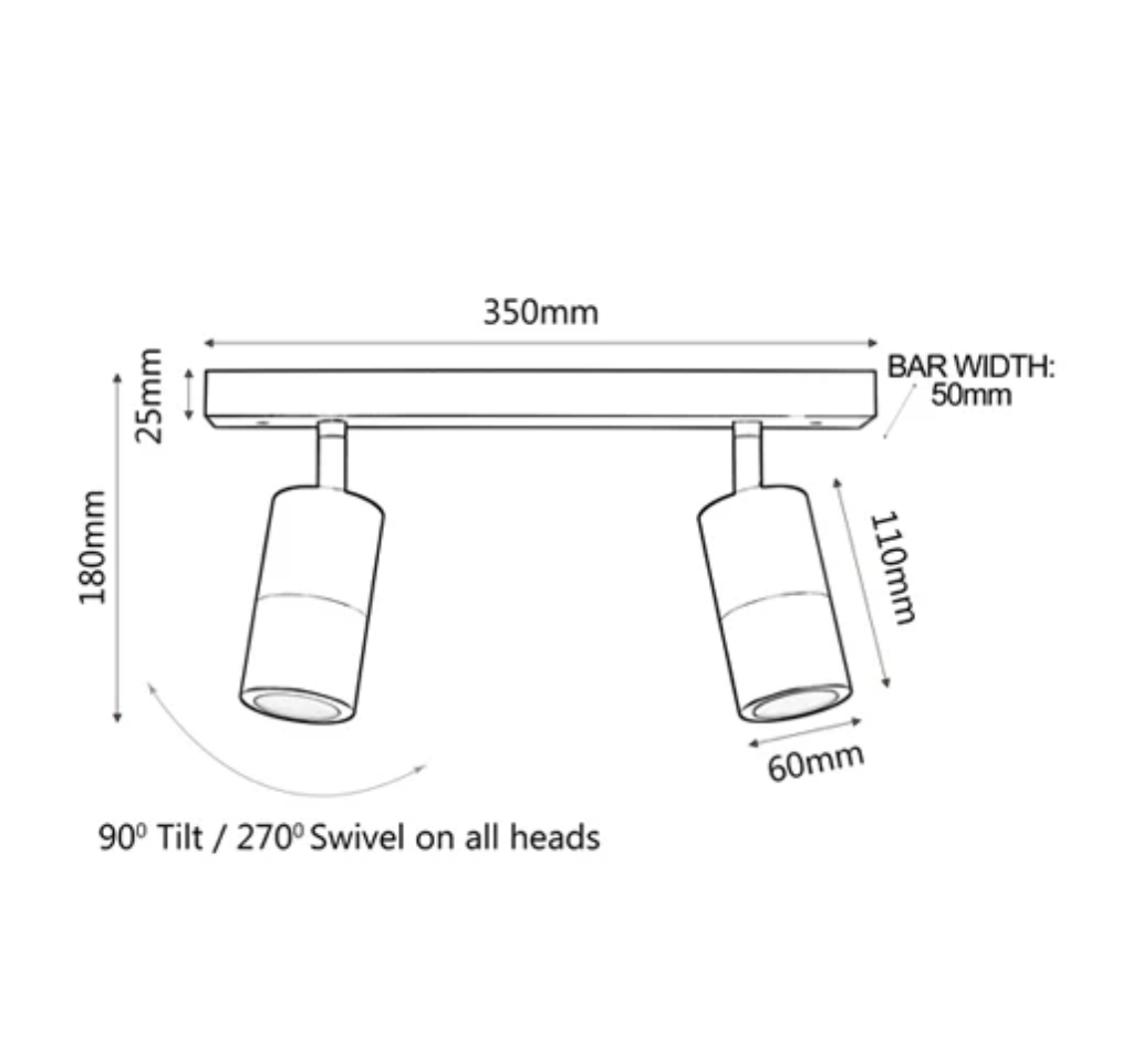PG2BAR- GU10 Titanium Twin Exterior Bar Light IP44 - dimensions