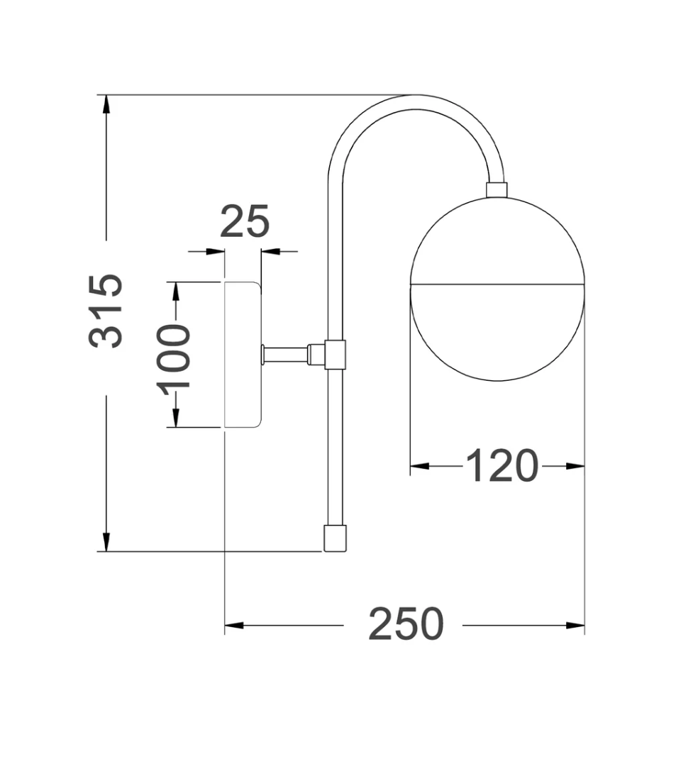 Aro Satin Gold Interior Wall Light ARO2 - dimensions