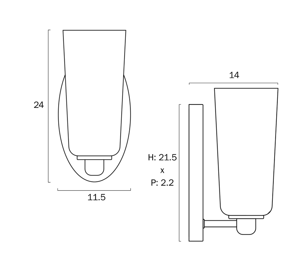 Brevan 1Lt Ant Brass Wall Bracket WB1-AGMB - dimensions