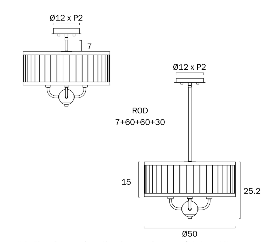 Norel 6LT Pendant  Nickel - 500mm - dimensions