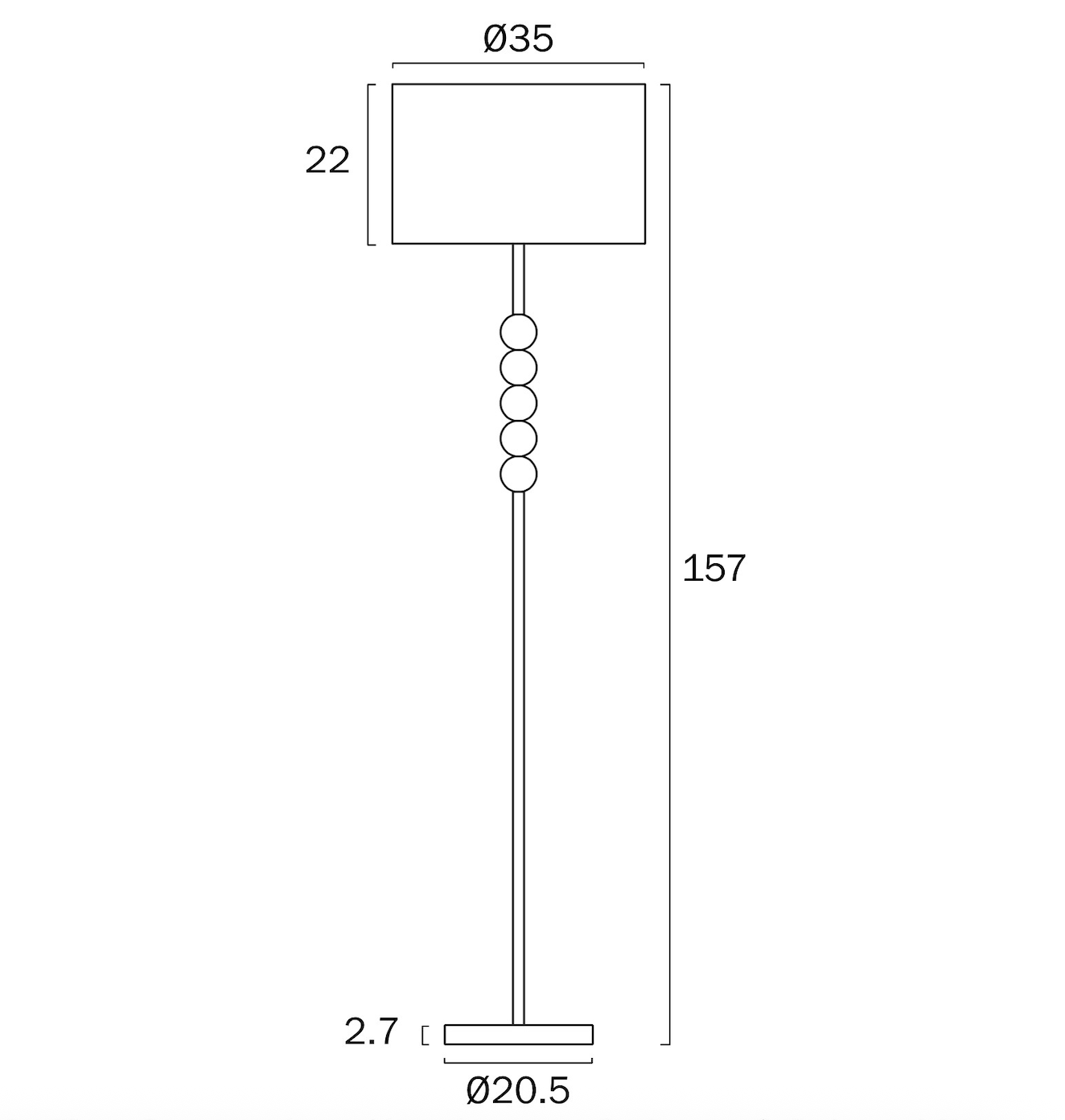 Poetix Floor Lamp  Matt Gold / Ivory Shade - dimensions