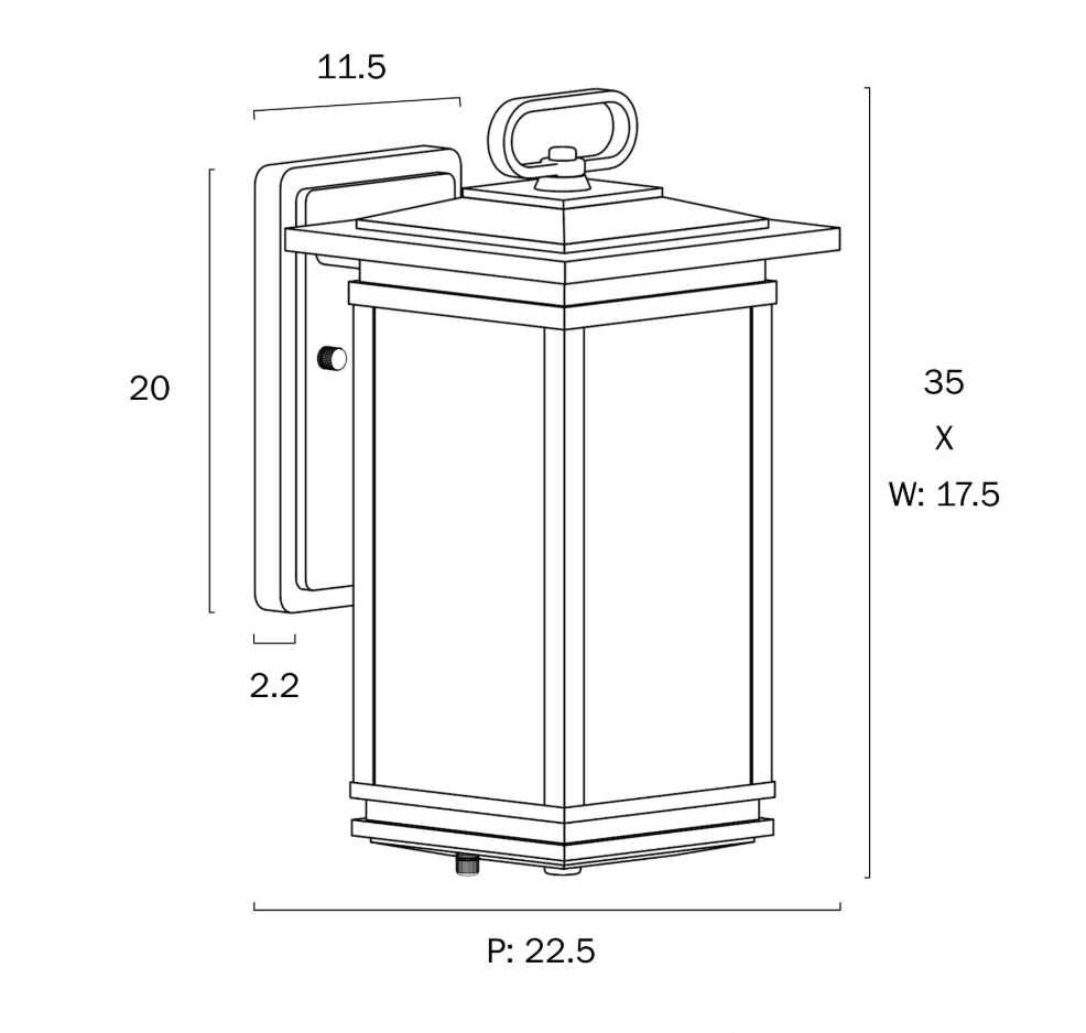 Nevin Black Exterior Coach Light IP44 - dimensions