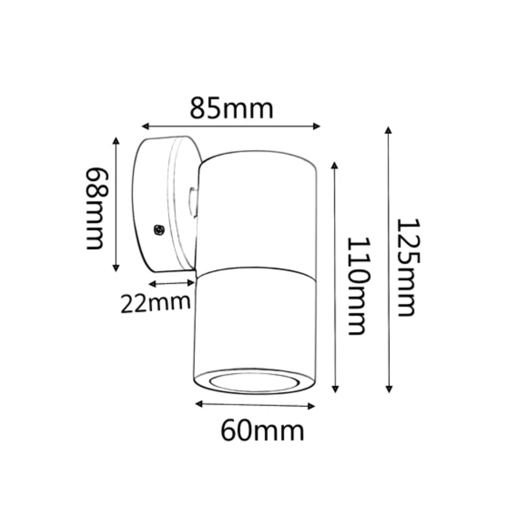 CLA Fixed Down Spot Black GU-10 PG1FBL (No Globes) - dimensions