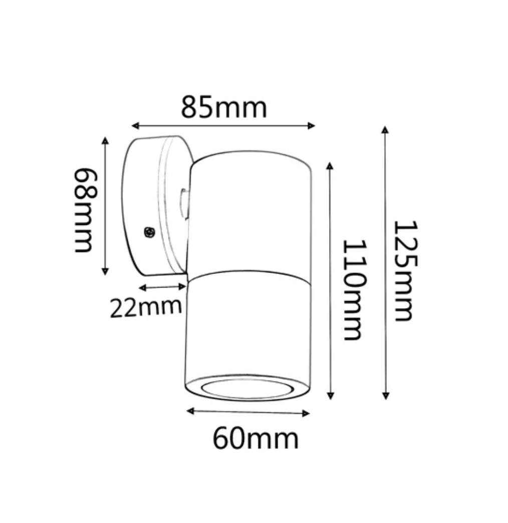 CLA Fixed Down Spot Titanium GU-10 PG1FT (No Globes) - dimensions
