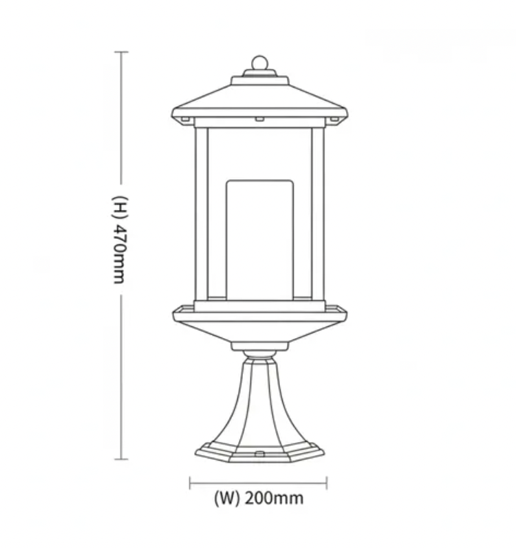 Barnet Exterior Pillar Mount - Black IP44 - E27- dimensions
