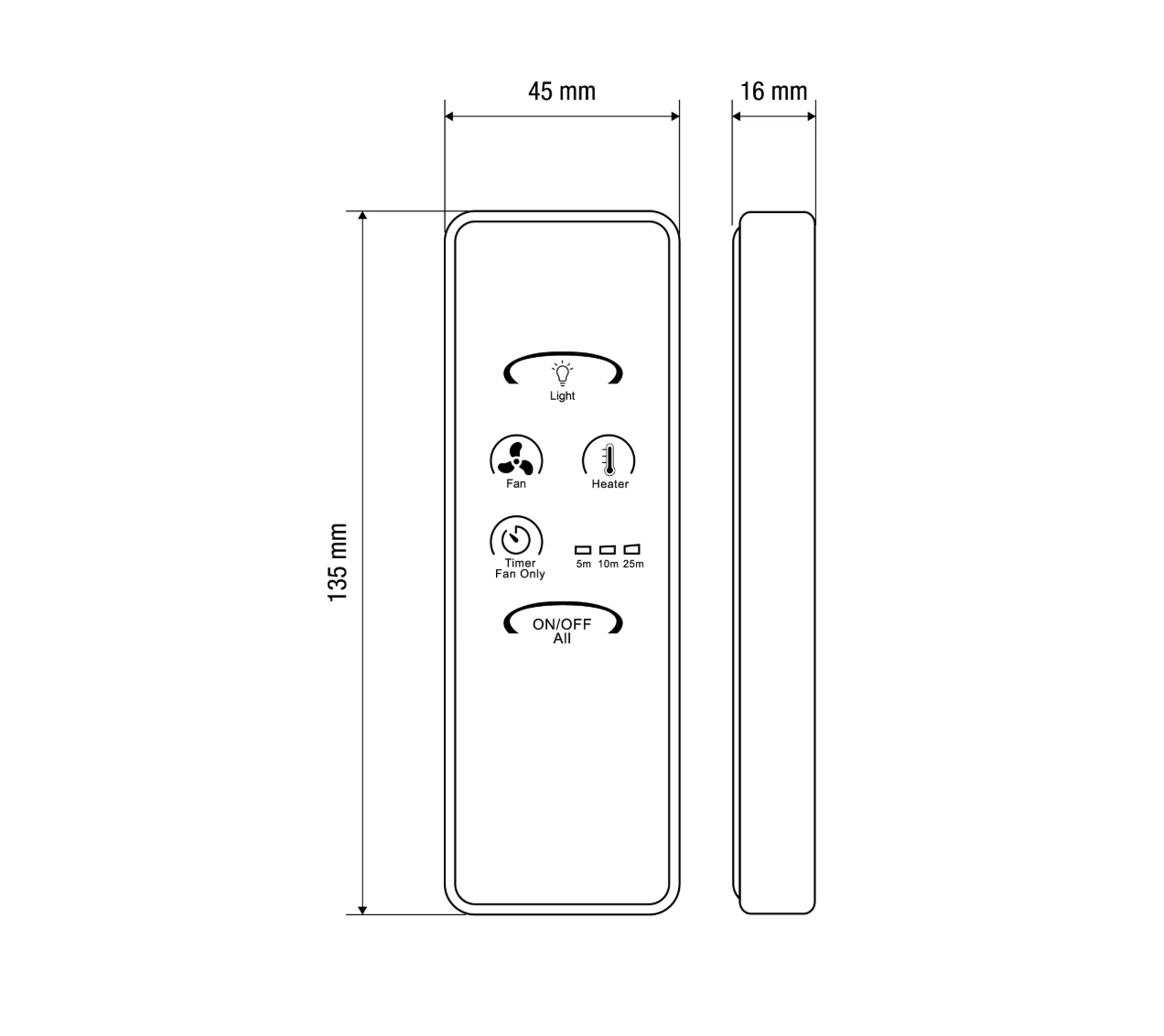 Martec Bathroom Heater Remote Kit MBHRKIT - dimensions