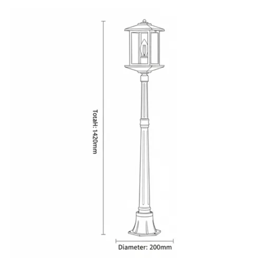 Barnet Black Exterior Post Light - 2 Sizes  - dimensions small 