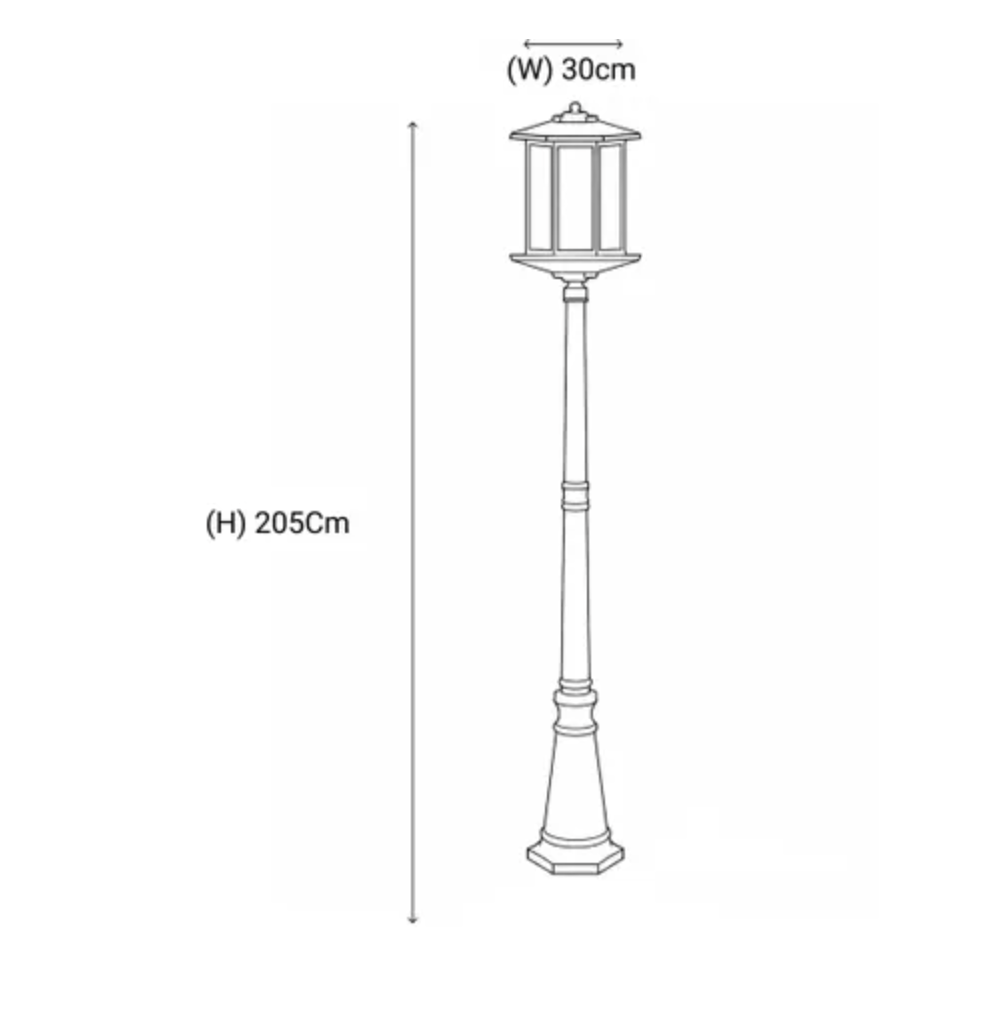 Barnet Black Exterior Post Light - 2 Sizes  - dimensions large