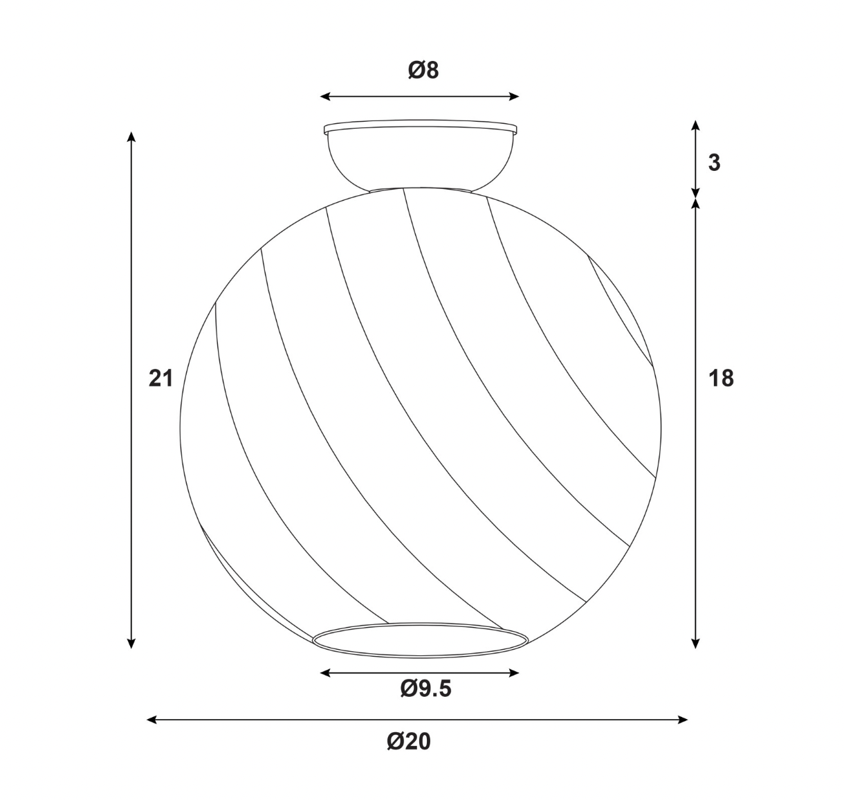 Twist DIY Clear Glass Black Metal OL2262BK - dimensions