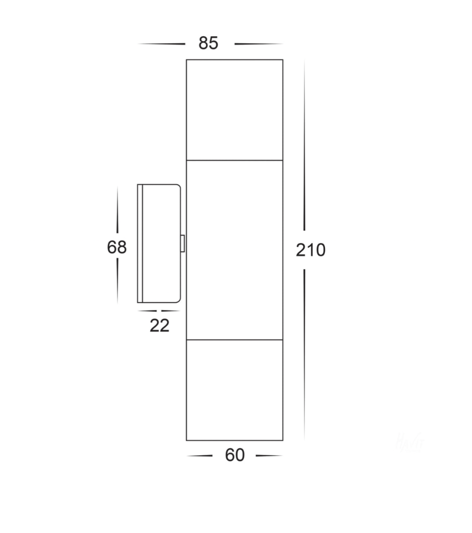 HV1097-GU10T-Ant Brass Tivah Up/down Ext light - dimensions