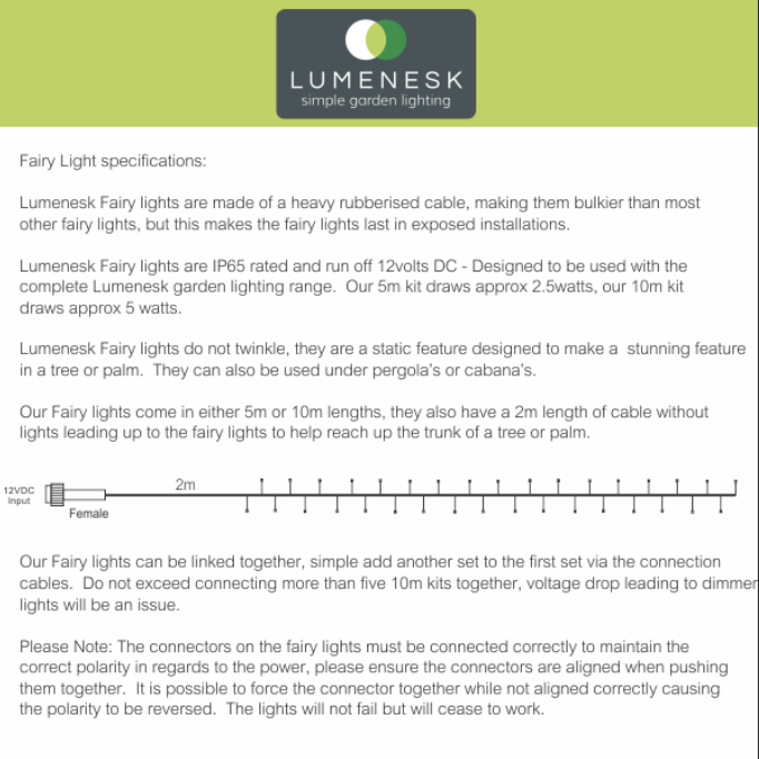 Lumenesk Fairy (10m) Cool LED/Black wire - specs