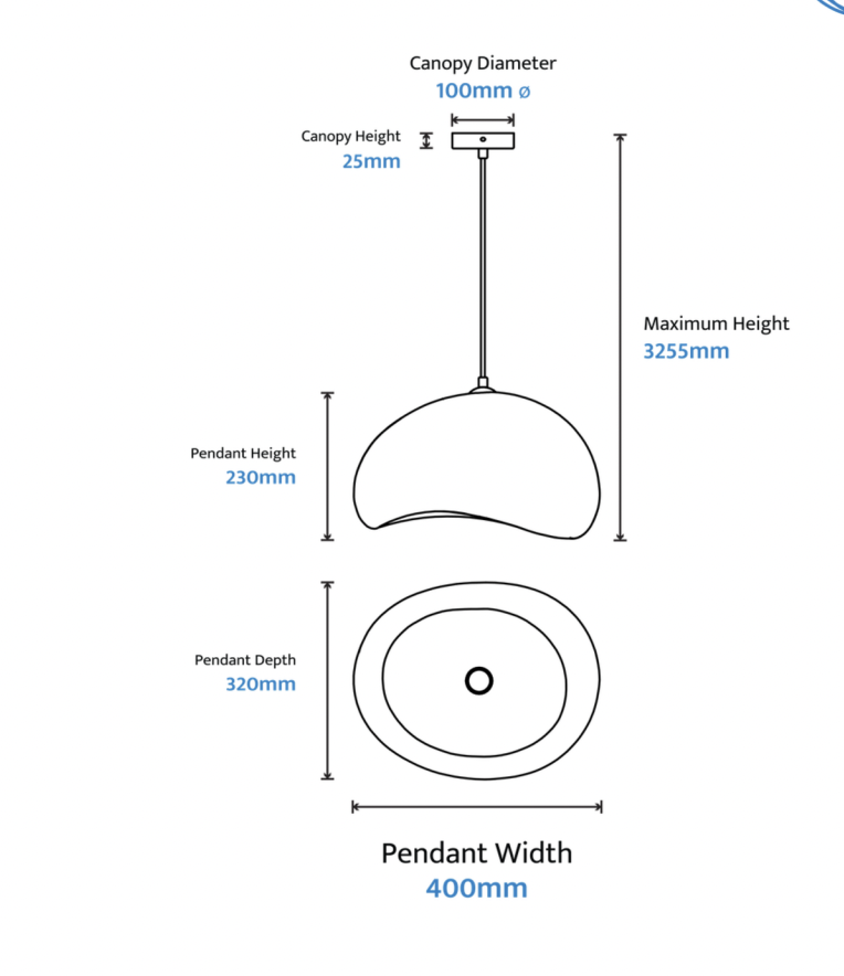 Cardinal 400mm White Polyresin Pendant - dimensions