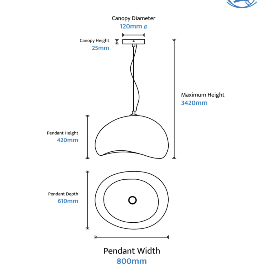 Cardinal 800mm White Polyresin Pendant - dimensions