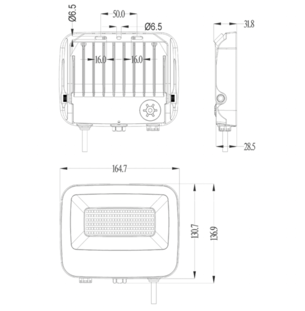 Vibe 50w CCT, 3 Power LED Floodlight Black VBLFL - dimensions