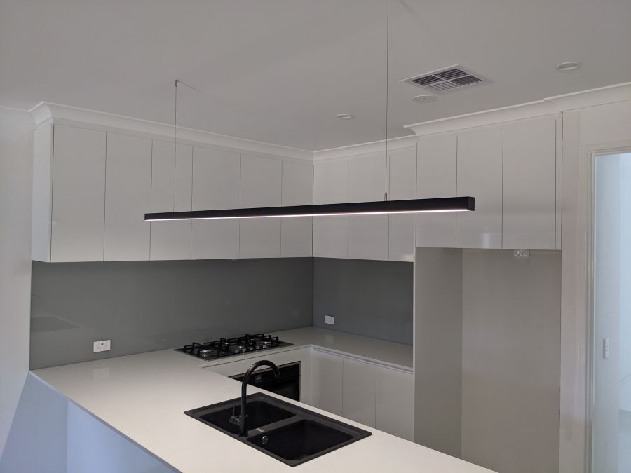 Sleek  35x37 Black Long Linear Pendant Light - Lifestyle