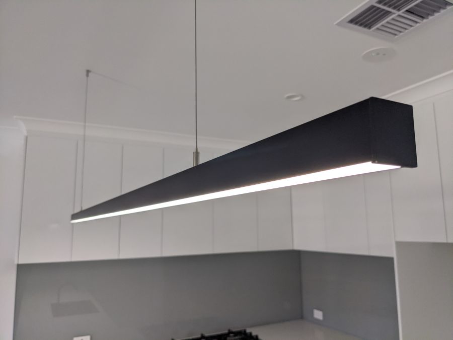 Sleek  35x37 Black Long Linear Pendant Light - closeup