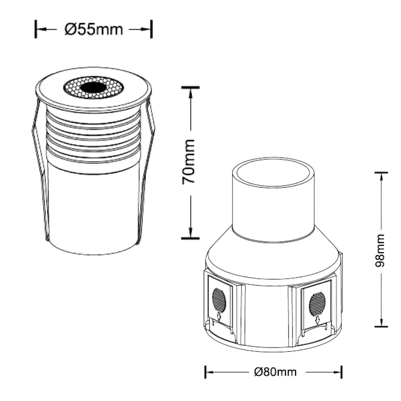 Terrace 3w Inground Light 12v IP67 4127SS-3W - dimensions
