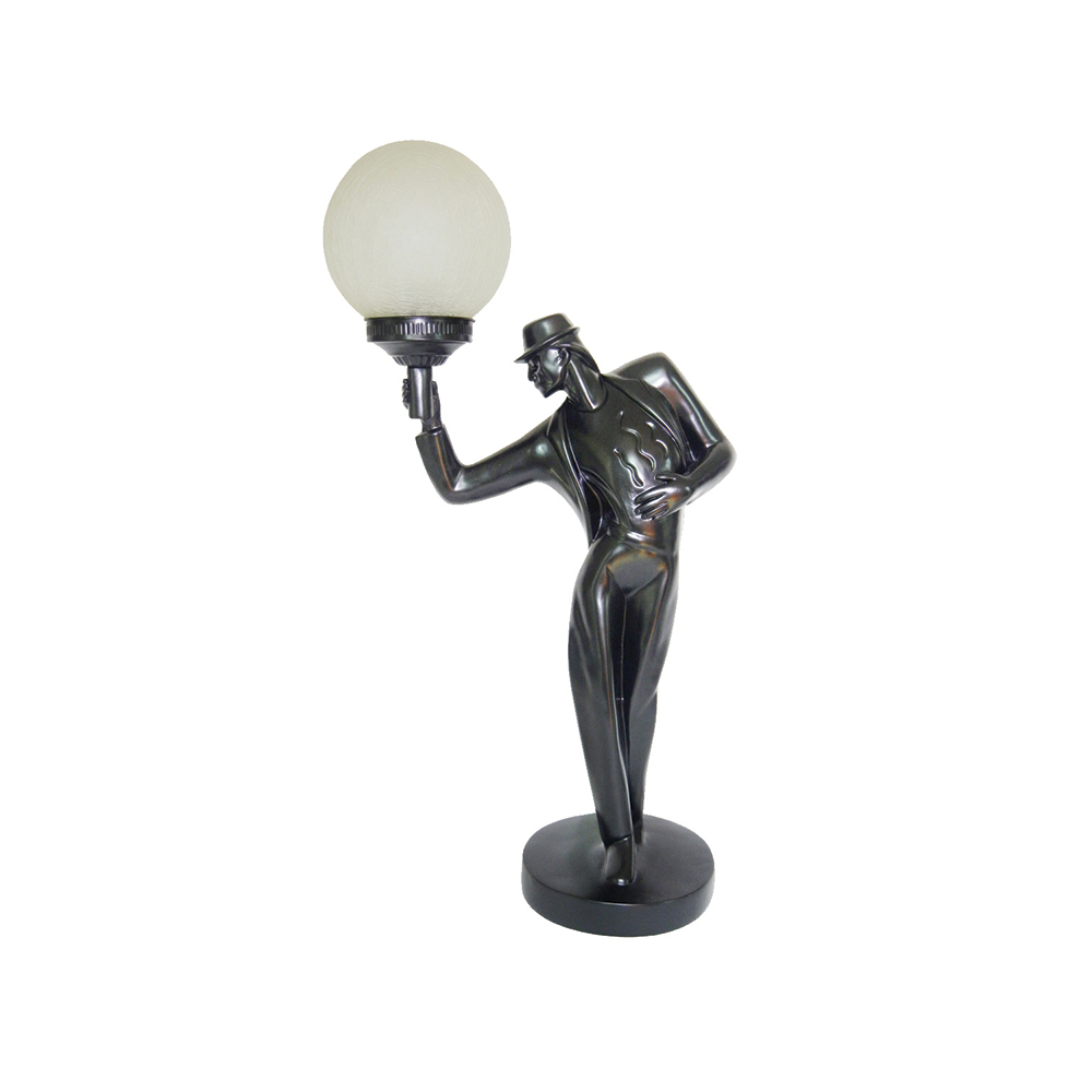 G&G Brothers TL-5X/BK Gentlemen Leaning Holding Lantern Art Deco Lamp