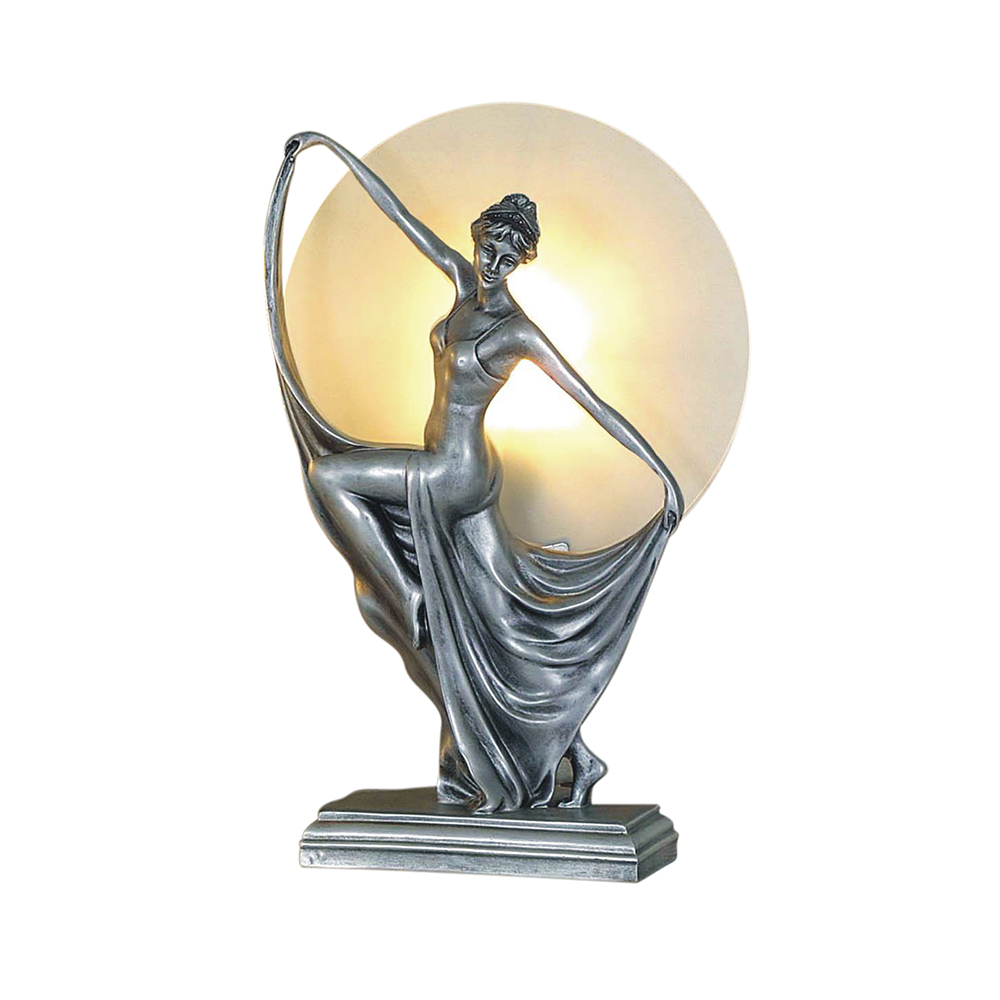 G&G Brothers Silver Lady with Dress and Glass Backplate Art Deco Table Lamp TL-6U