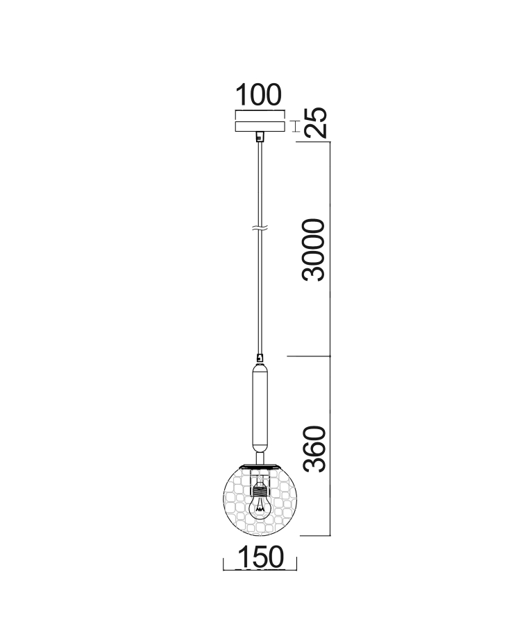 Trattino2 1lt Pendant Light - Smoke Glass - size