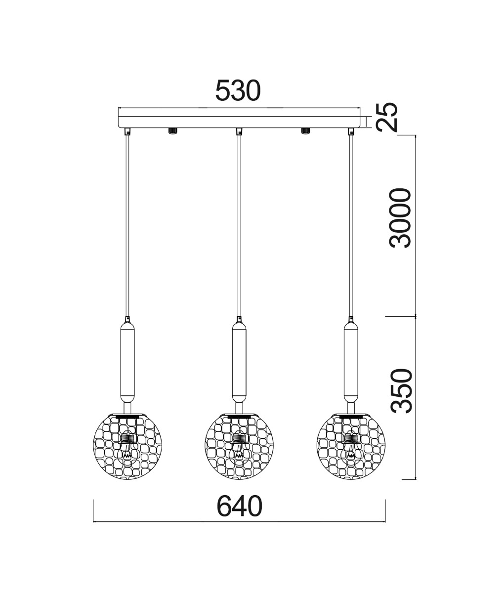 CLA Trattino1 3 Light Bar Pendant - Amber Glasses  - size