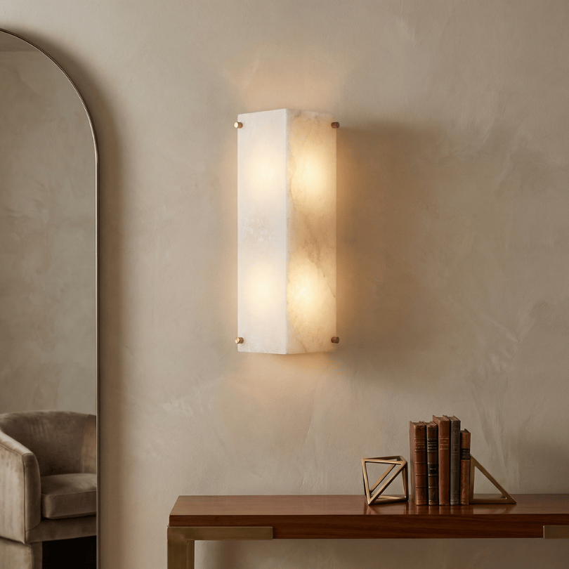 Tubular alabaster wall light - lifestyle