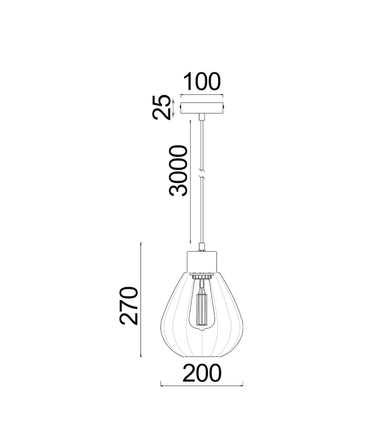 CLA Tulip1 1 Light Amber Single Pendant Light - size