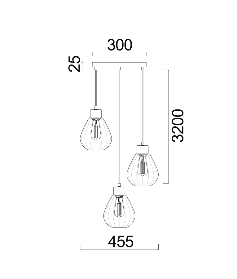 CLA Tulip2 3LT Cord drop - Smoke Glass - Dimensions
