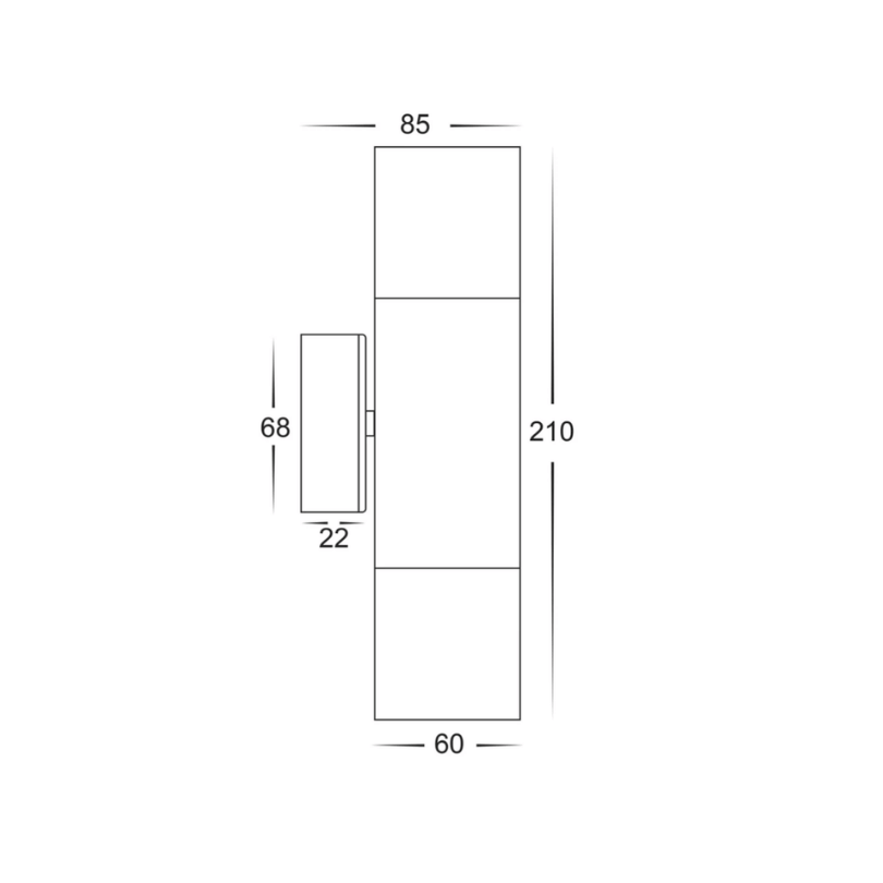 HV1027-GU10T-Blk Tivah Up / Down Ext Light. - dimensions