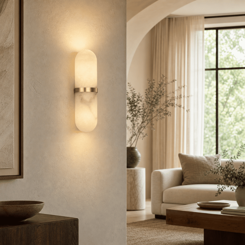 Valle Brass/ Alabaster Stone Wall Light - lifestyle 2
