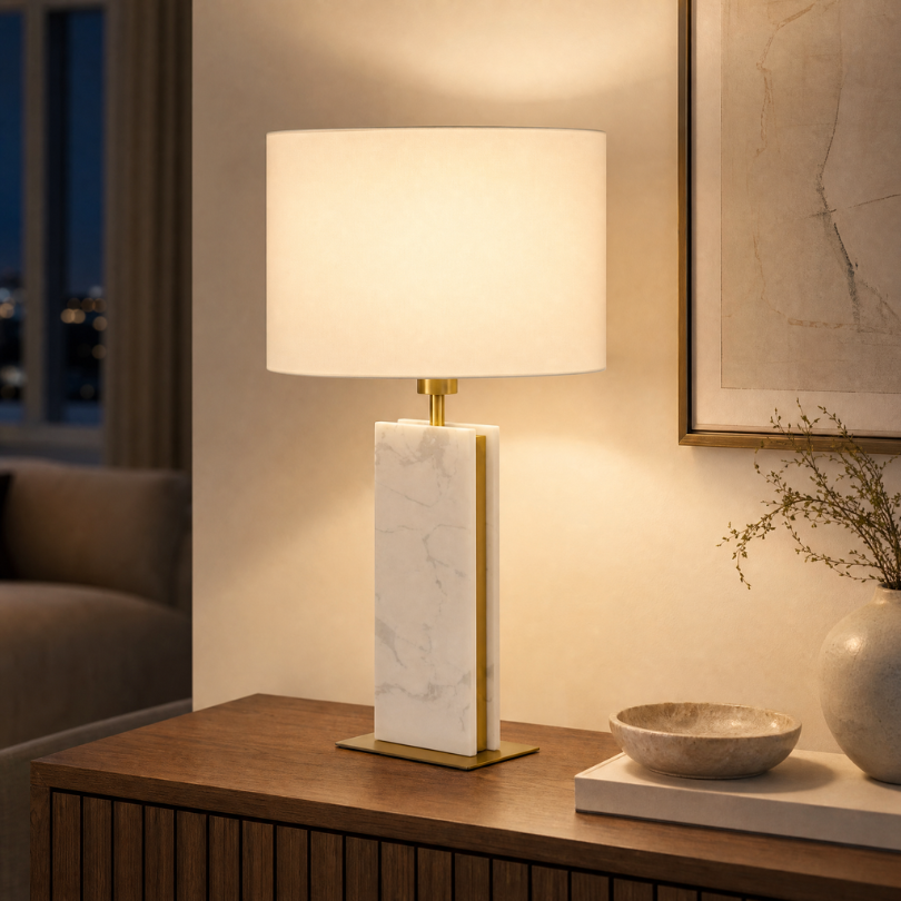 Belesar Table Lamp Brushed Brass & White - 390409N - lifestyle