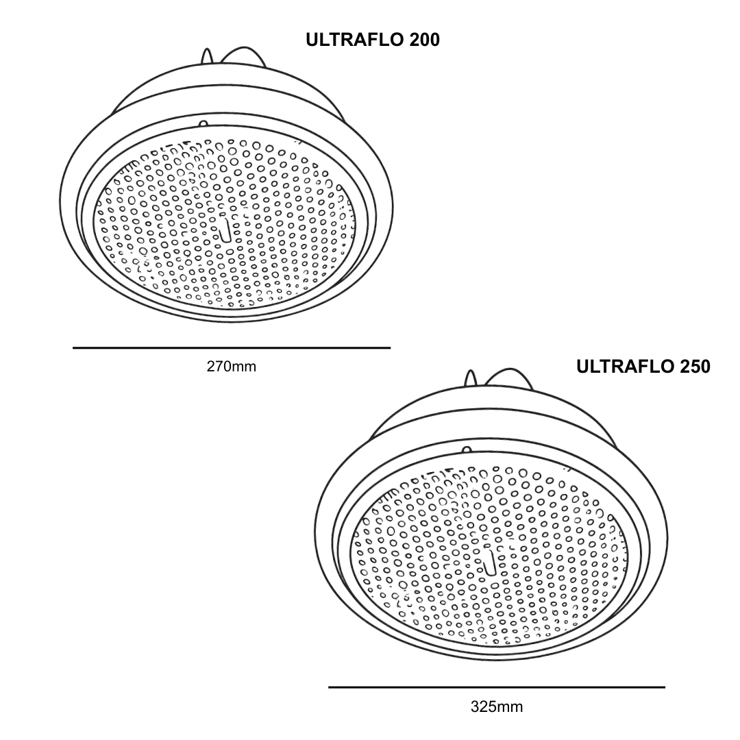 The Ultraflo Exhaust Fan - 2 Sizes  - dimensions