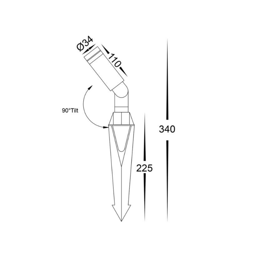 Cilindor 3watt Garden Spike - 3 Colours  - dimensions