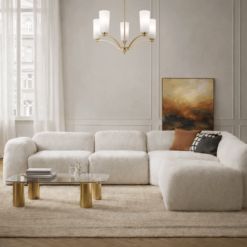 Brevan 5Lt Ant Gold / Alabaster Pendant - lifestyle