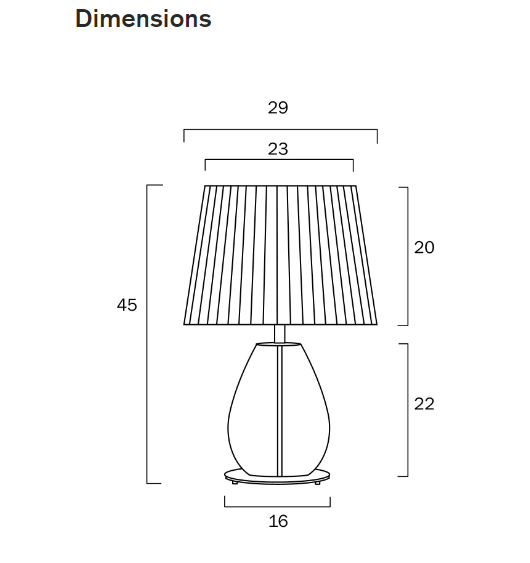Telbix Veana Table Lamp - dimensions