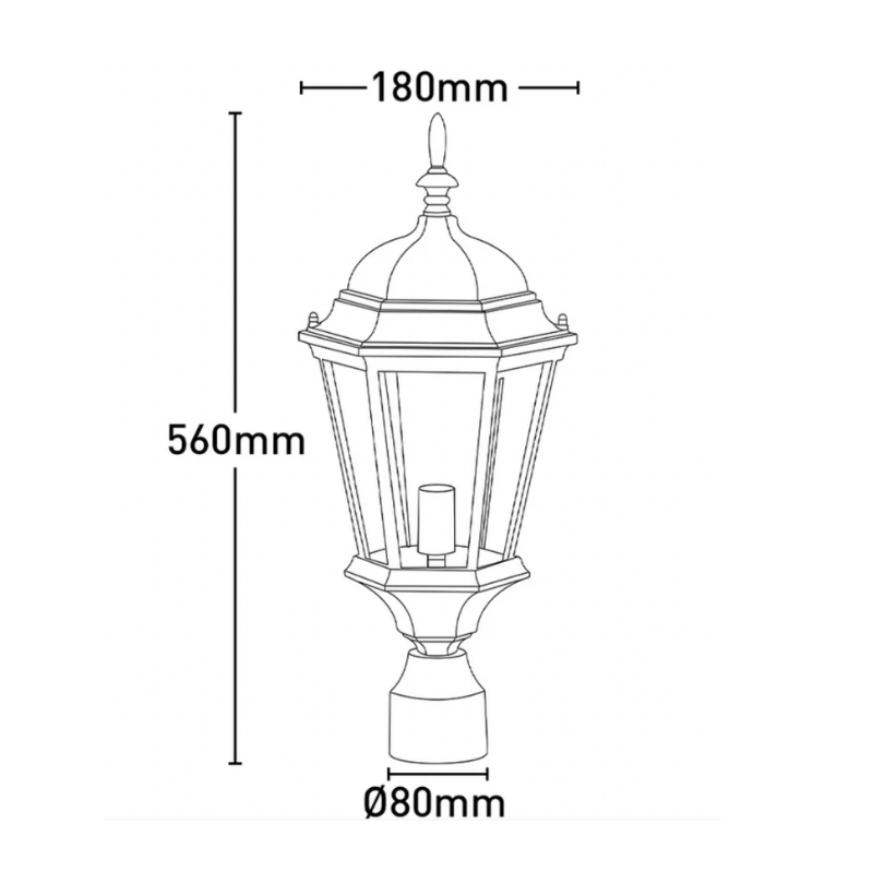 Yarra Post/Pillar Top Only Black SML MX7391BLK - dimensions